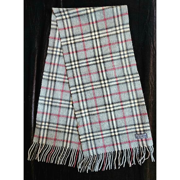 BURBERRYs of London 100% Cashmere Scarf Shawl Nova Check Grey Vintage - Picture 3 of 16